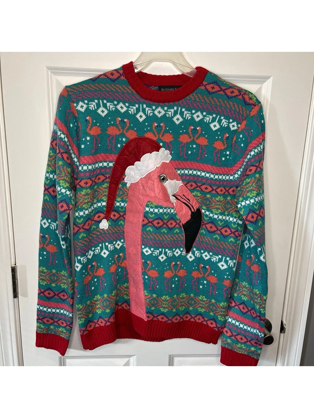 Blizzard Bay Men's Christmas Flamingo Fair Isle Knit Crewneck Sweater M